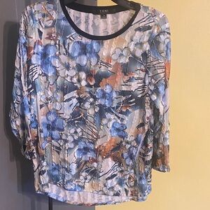 Floral Blue Multi-Color Womens Top